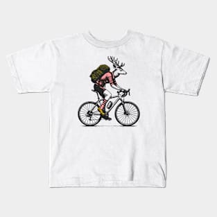 Cycling Deer with Backpack Kids T-Shirt